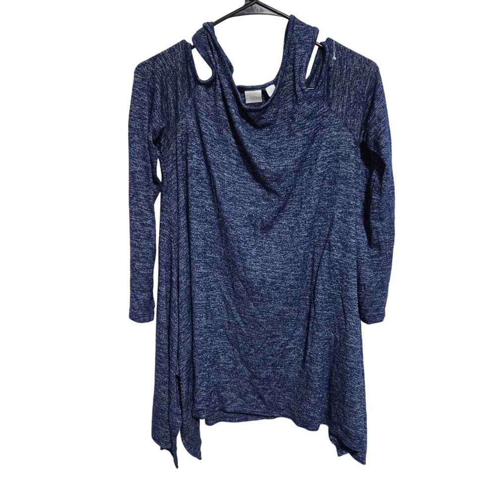 NY&C Heather Blue Cold Shoulder Sweater Womens Size Large Tunic Top Long Sleeve
